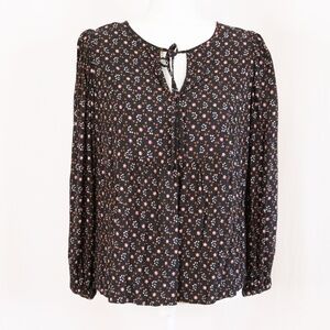 Universal Thread Black w/ Dainty Red, Pink & White Floral Blouse, 100% Rayon